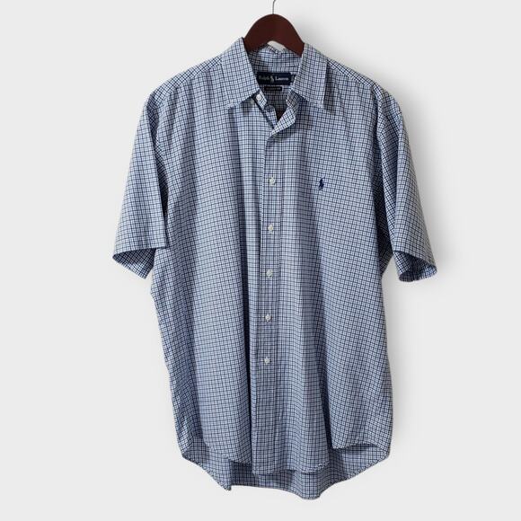 Ralph Lauren Other - Ralph Lauren Mens Blue Check Plaid Button Down Shirt Classic Fit Short Sleeve L